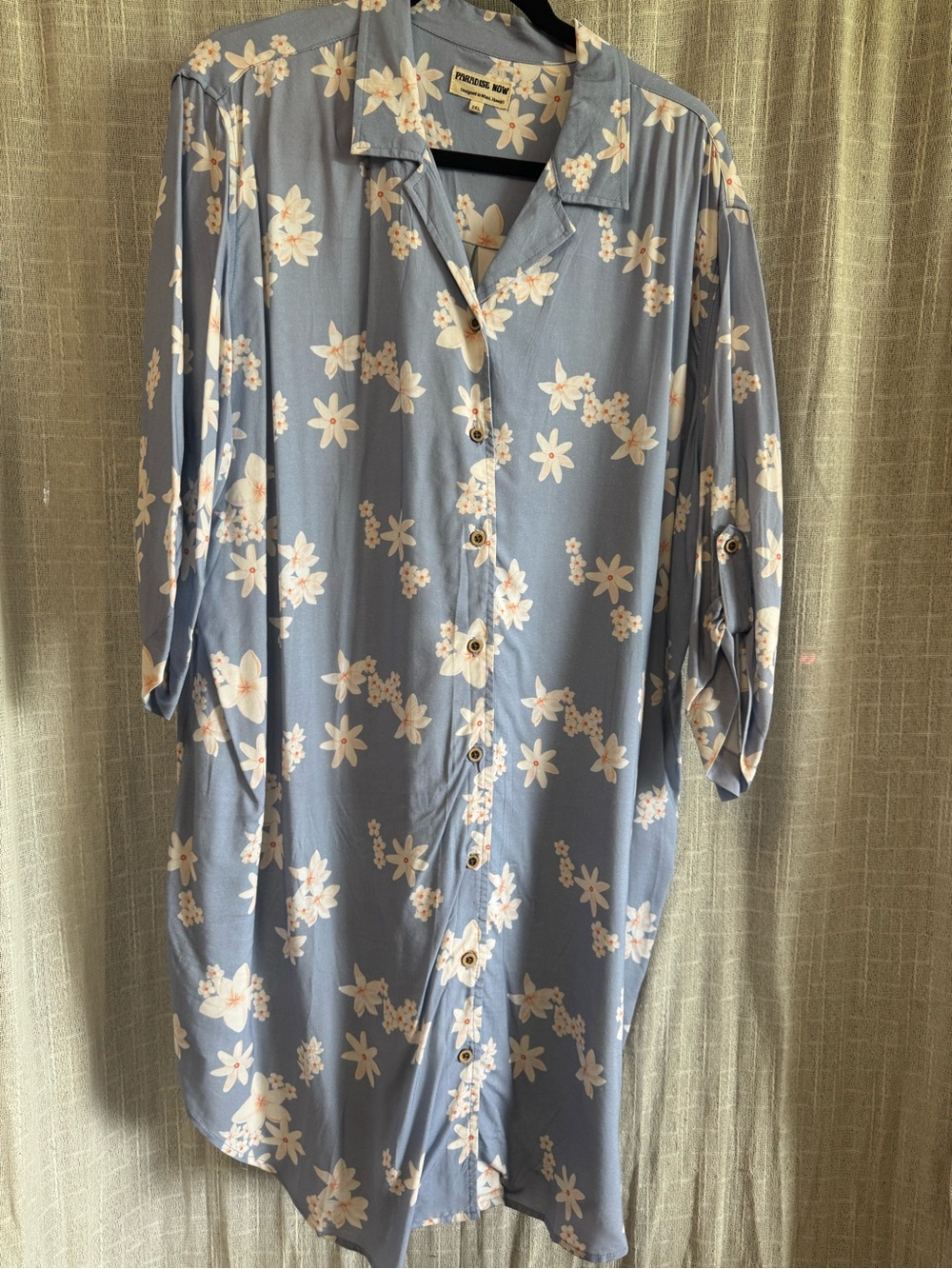 Relaxed Blue Floral Button-Front Midi Dress by Paradise Now